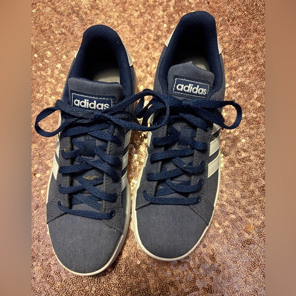 Adidas kids “daily” denim blue sneakers.